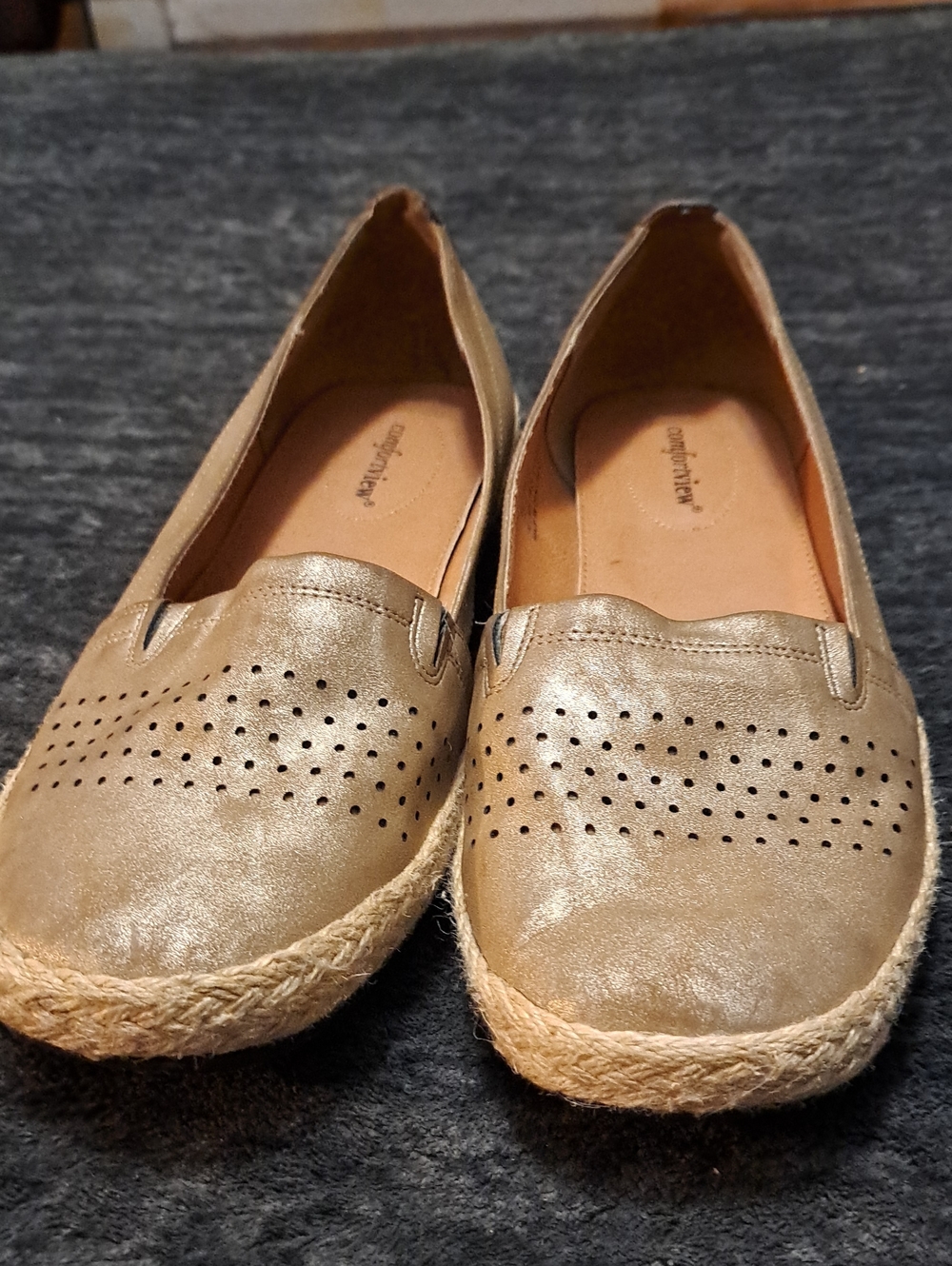 Comfortiva Women’s Metallic Taupe Espadrille Loafers